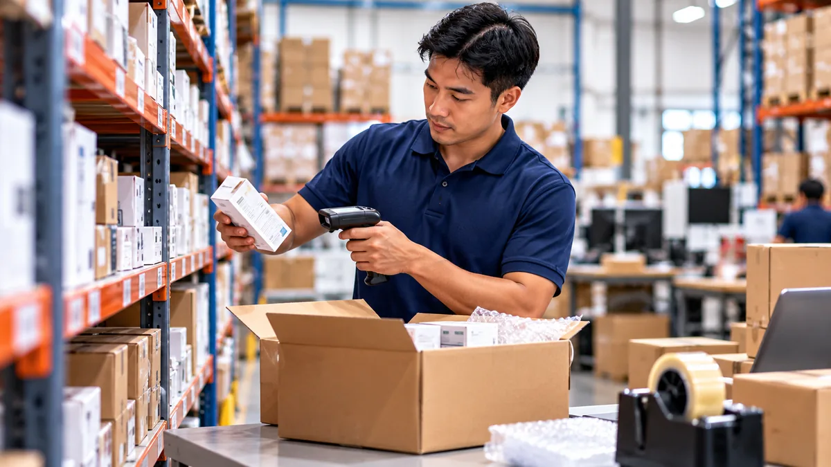 ARRIIVAL staff scanning an open box at the packing table