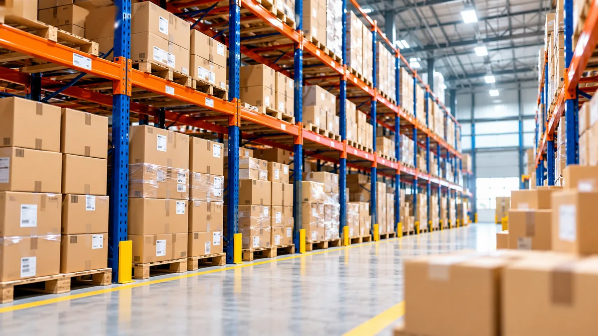 Warehouse racks in an East Malaysia storage aisle