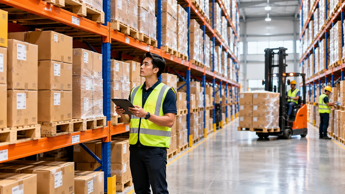 Warehouse aisle of wholesale stock